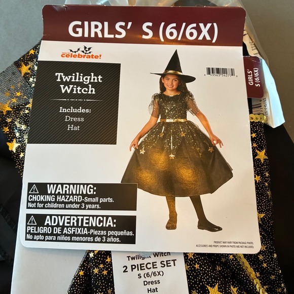 Way to Celebrate! Other - Way to Celebrate Twilight Witch Costume Girls 6/6X Black Gold Star Dress Hat Set